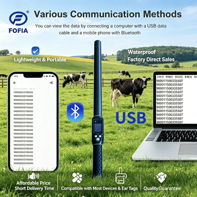 Kompaktny czytnik RFID Stick obsługujący ISO11784 85 FDX B HDX i ID64 tagy z Bluetooth 5 i wodoodporną obudową