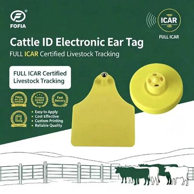 FOFIA Full ICAR LF Trwały wodoodporny RFID TPU Żółte etykiety uszu zwierzęce ET908+T905 EM4305 Chips 5 lat gwarancja bydło 14,5 mm