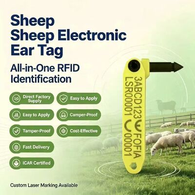 FOFIA Trwały odporny zintegrowany anty-przelewy Laserowo zakodowany elektroniczny T969 Żółte owce RFID tag uszu TPU materiał zwierzę