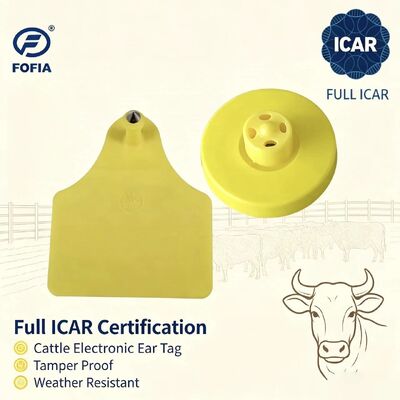 FOFIA Nowy pełny ICAR Trwały wodoodporny RFID TPU Żółte etykiety słuchowe LF ET908+T905 Farm Chips 5-letnia gwarancja bydło 14,5 mm