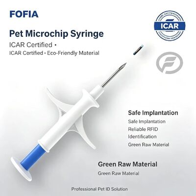 Certyfikowany przez ICAR mikrochip RFID FOFIA ZS007 134.2kHz FDX/EM4305 IP67 Wodoodporny Biały PP 1.4x8mm Pies Kot Królik Bydło Nowy