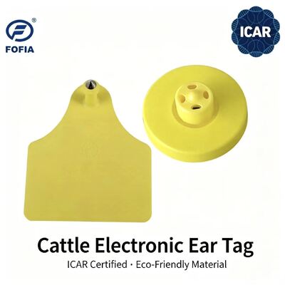 Nowe kolczyki dla bydła FOFIA Full ICAR LF Durable Waterproof RFID TPU Żółte ET908+T905 z chipami EM4305, 5 lat gwarancji, 14,5 mm