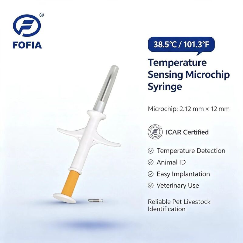 Certyfikowany przez ICAR Fofia Nowy mikrochip RFID z czujnikiem temperatury Bio-szkło Biały HT001 Identyfikator zwierzęcia Wodoodporny Pies Kot Zwierzęta 1.5