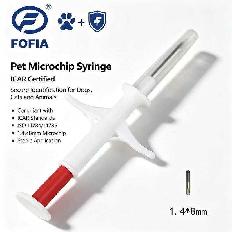 FOFIA ZS007 Certyfikat ICAR 134.2kHz RFID Ear Tag Animal Microchip FDX/EM4305 IP67 wodoodporny Biały PP 1.4x8mm Psy, koty i zwierzęta domowe