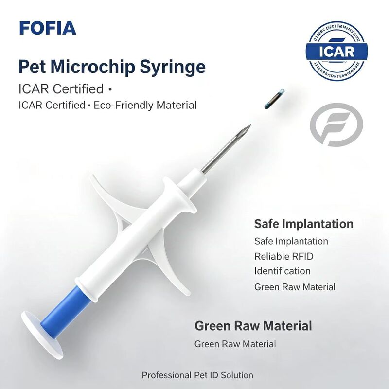 Certyfikowany przez ICAR mikrochip RFID FOFIA ZS007 134.2kHz FDX/EM4305 IP67 Wodoodporny Biały PP 1.4x8mm Pies Kot Królik Bydło Nowy