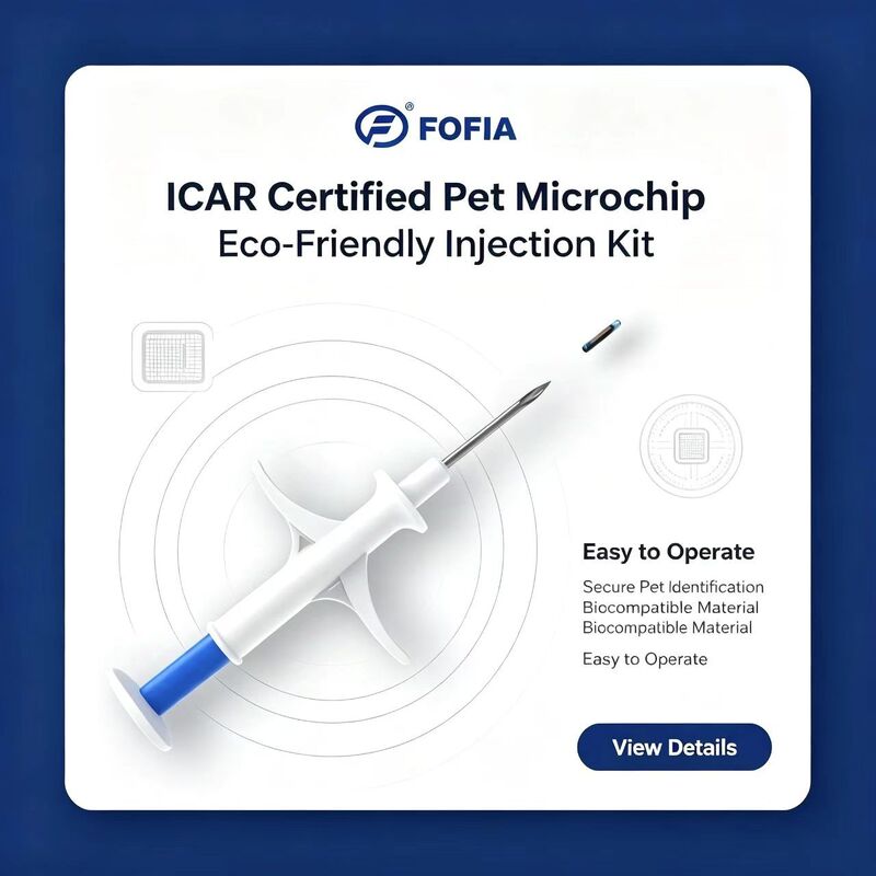 FOFIA ZS007 Certyfikowany przez ICAR 134.2kHz RFID Microchip FDX/EM4305 IP67 wodoodporny Biały PP 1.4x8mm Psy, koty i zwierzęta domowe