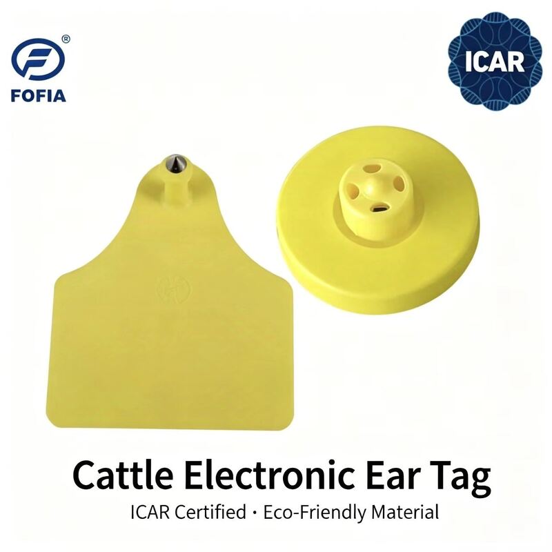 Nowe kolczyki dla bydła FOFIA Full ICAR LF Durable Waterproof RFID TPU Żółte ET908+T905 z chipami EM4305, 5 lat gwarancji, 14,5 mm