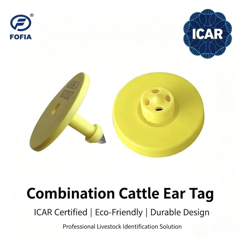 Wodoszczelny Fofia Full ICAR Certified ET908+T901 Nowy Żółty RFID TPU Kowiak Tag uszu wysokiej jakości 1,5 roku gwarancji