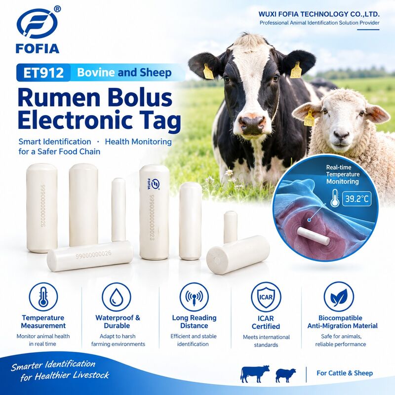 FOFIA ET912 RFID Rumen Bolus Electronic Tag 134.2 kHz ISO11784/5 FDX-B HDX Temperature Monitoring for Cattle and Sheep